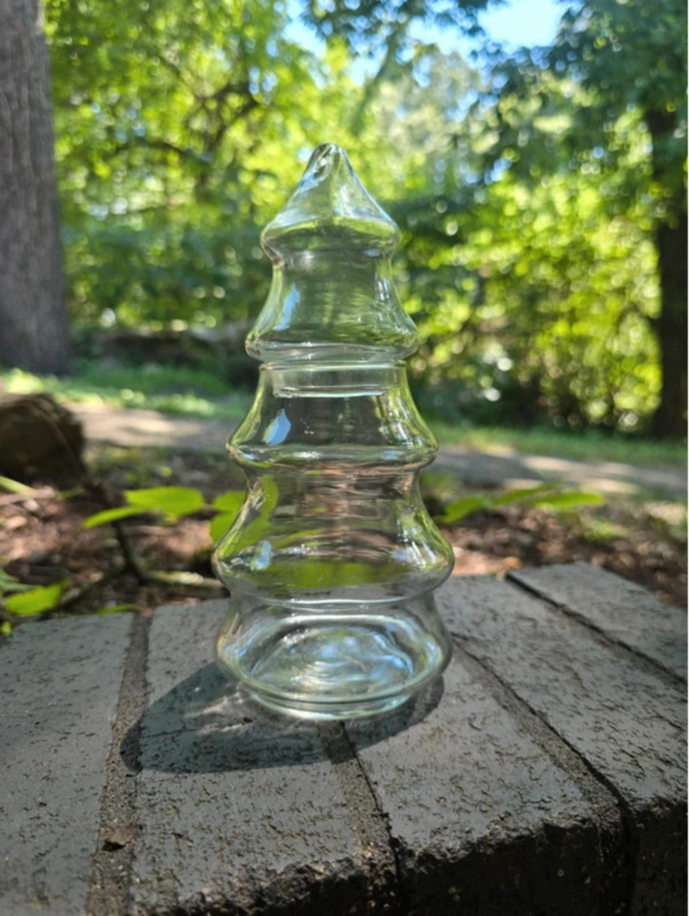 Vintage Glass Christmas Tree Candy Dish with Lid – Clear Holiday Trinket Jar